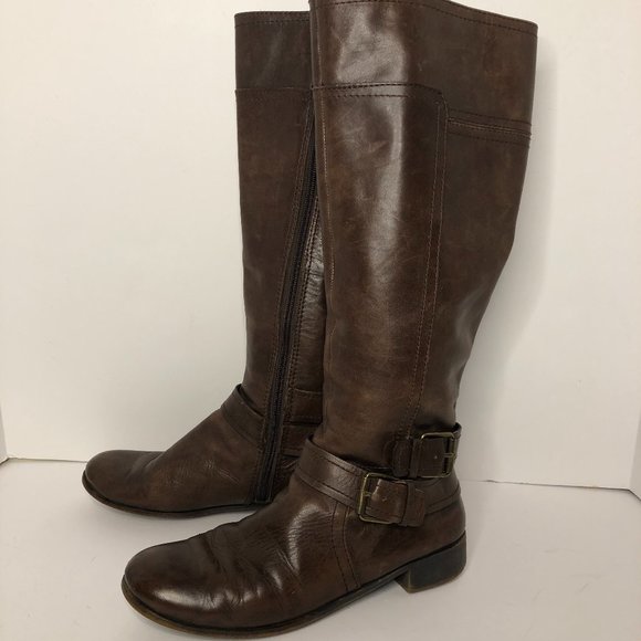 Nine West "Vashiza" Leather Riding Knee Tall MOTO Boot Quiet Luxury Country - Picture 2 of 16